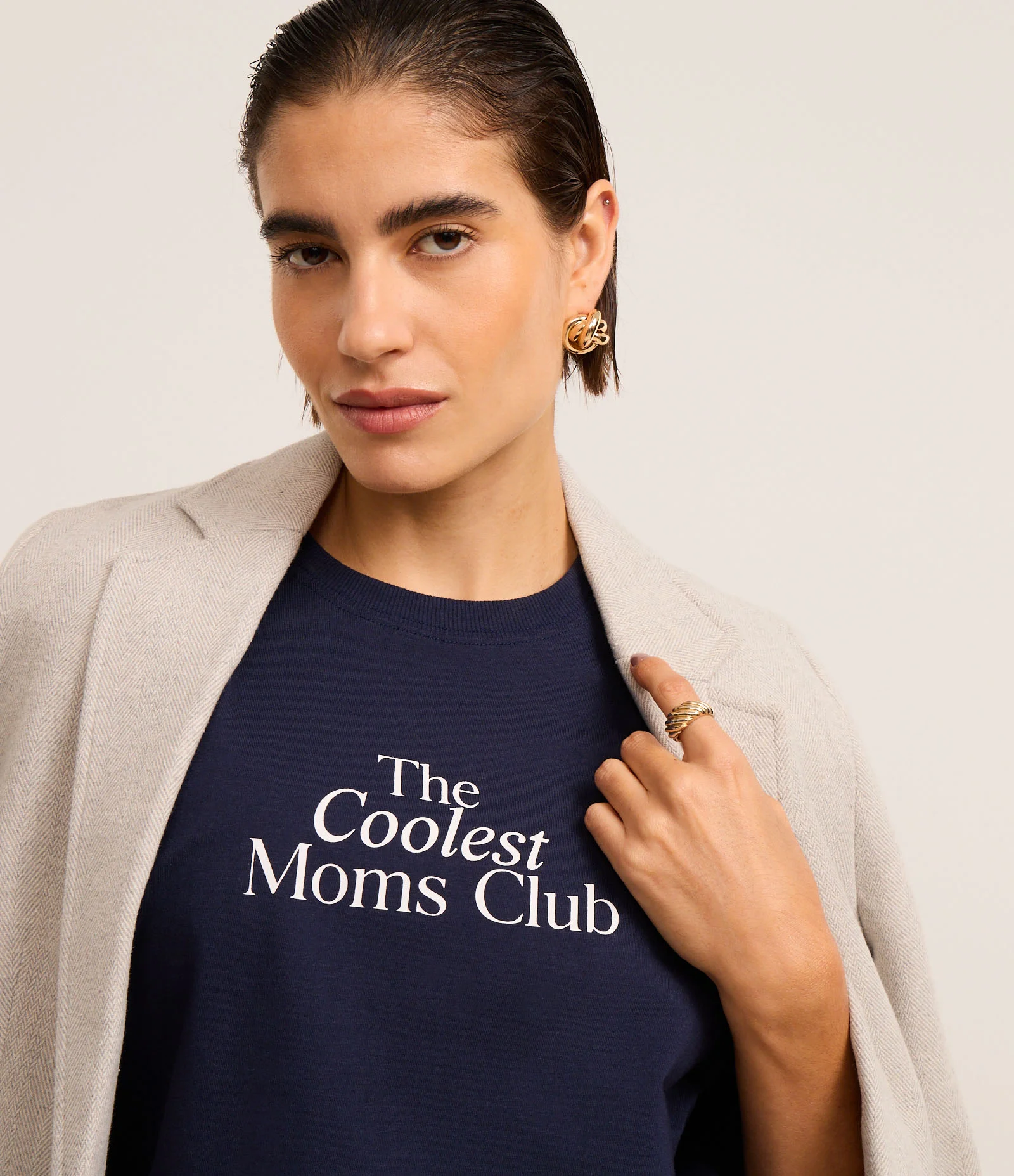 Camiseta em Algodão com Lettering Coolest Moms Club Azul Marinho 1