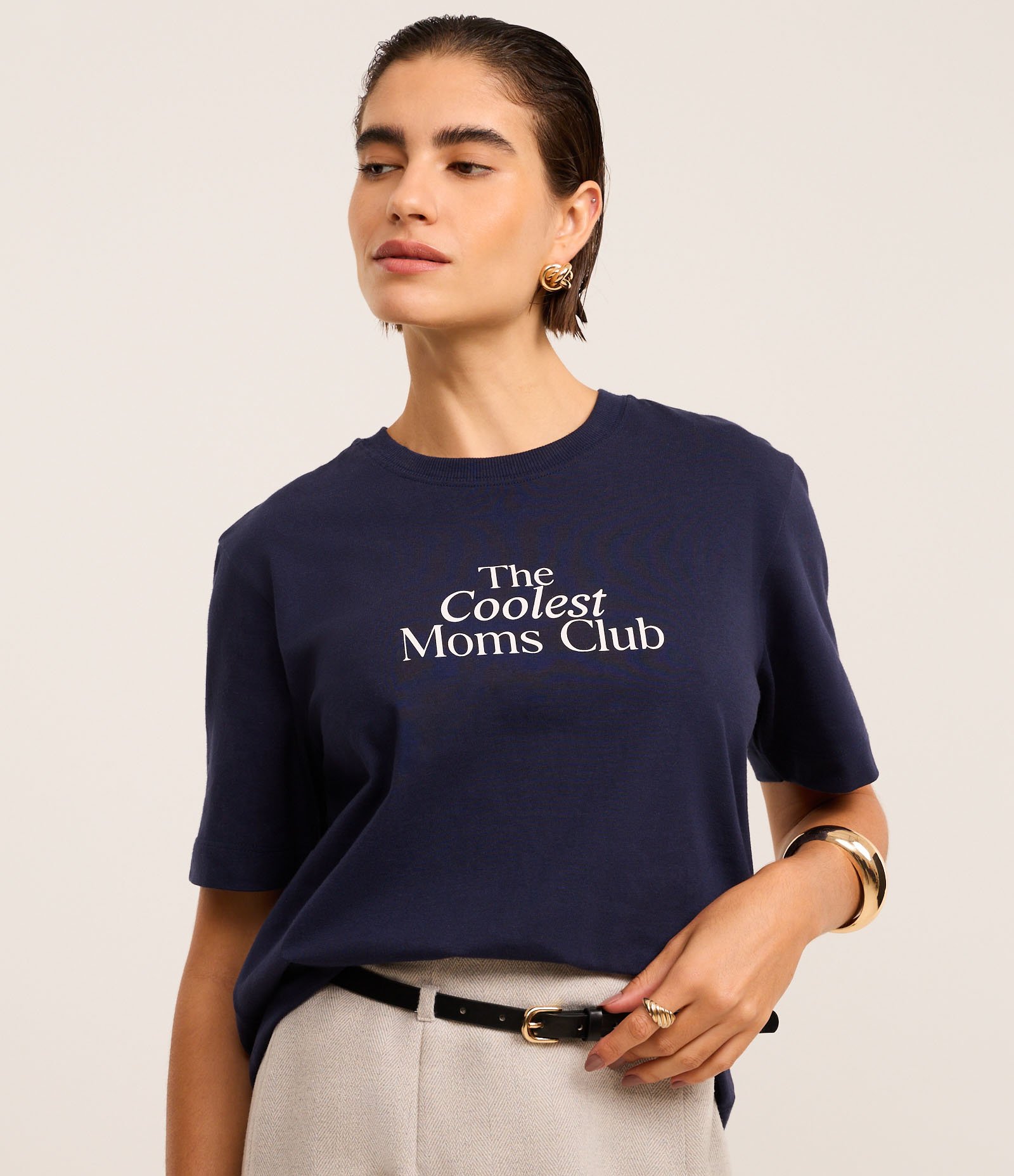 Camiseta em Algodão com Lettering Coolest Moms Club Azul Marinho 2