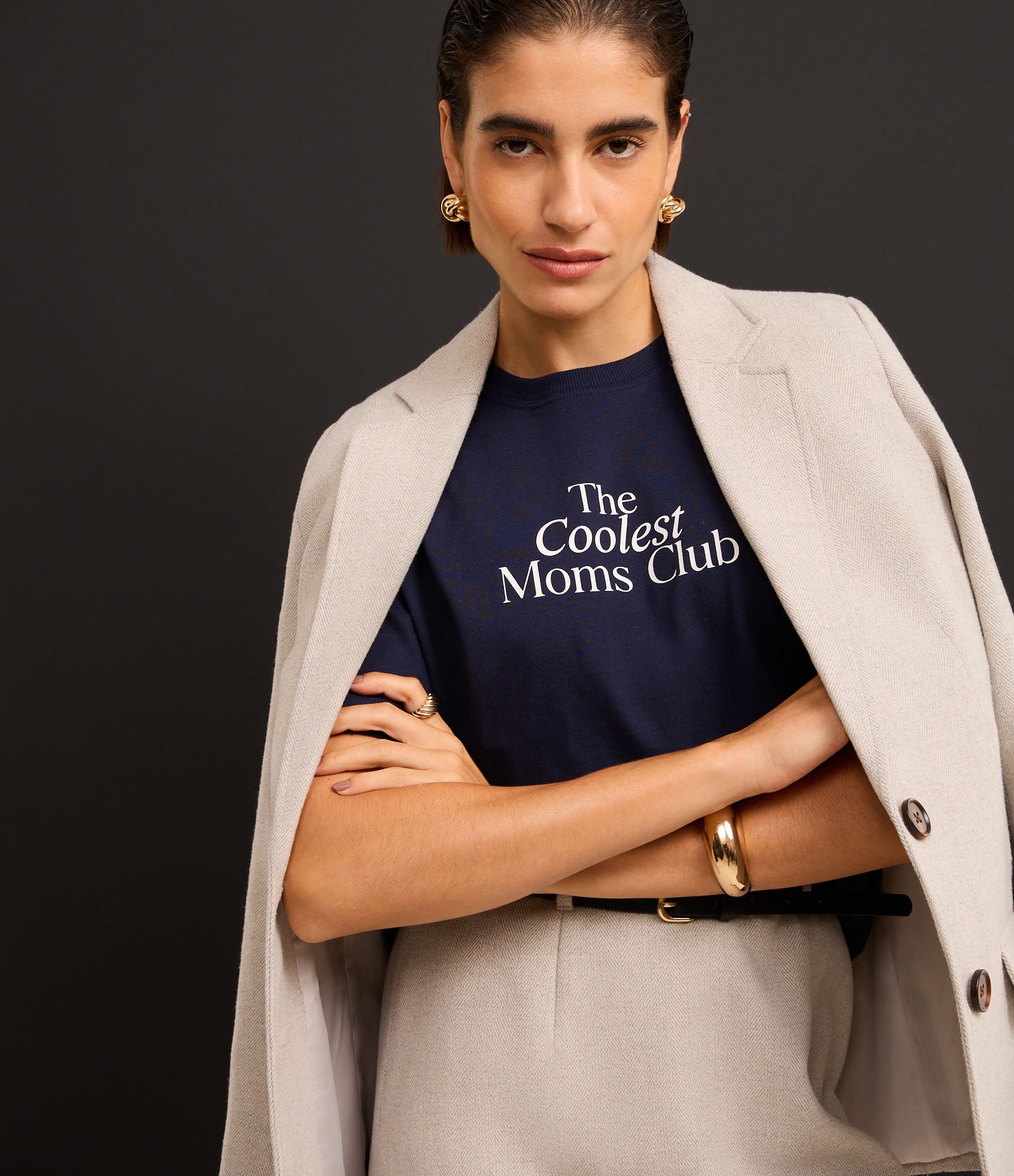 Camiseta em Algodão com Lettering Coolest Moms Club Azul Marinho 5