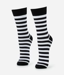 Meia Cano Alto em Algodão com Listras Bicolores