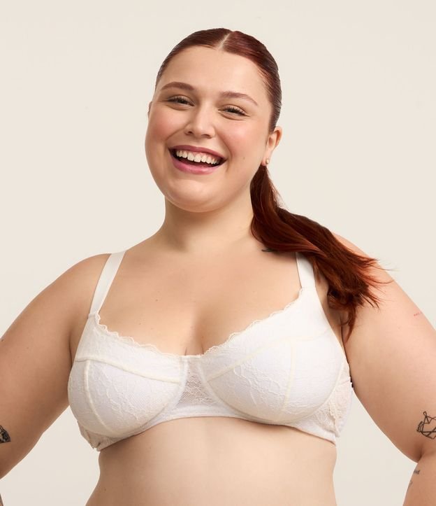 Sutiã Meia Taça Alongado de Renda Sem Bojo com Aro Curve & Plus Size