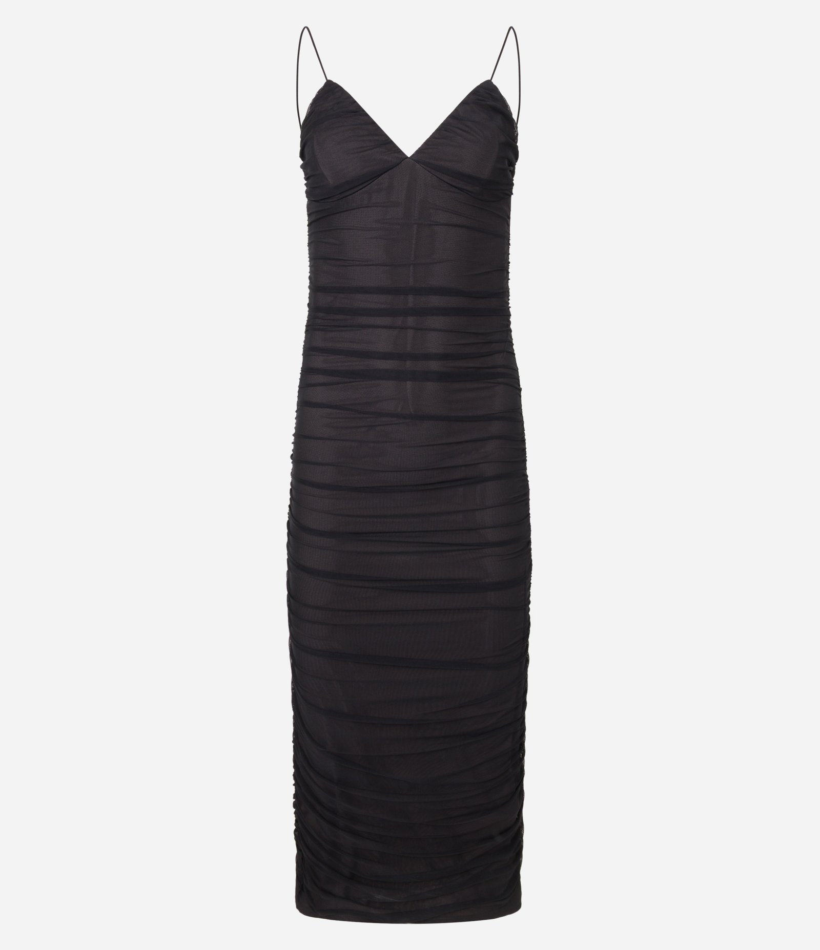 Vestido New Midi em Tule com Alcinhas Finas e Drapeado Preto 6