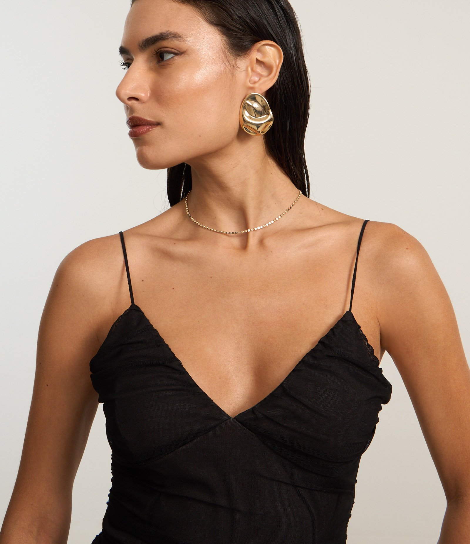 Vestido New Midi em Tule com Alcinhas Finas e Drapeado Preto 3