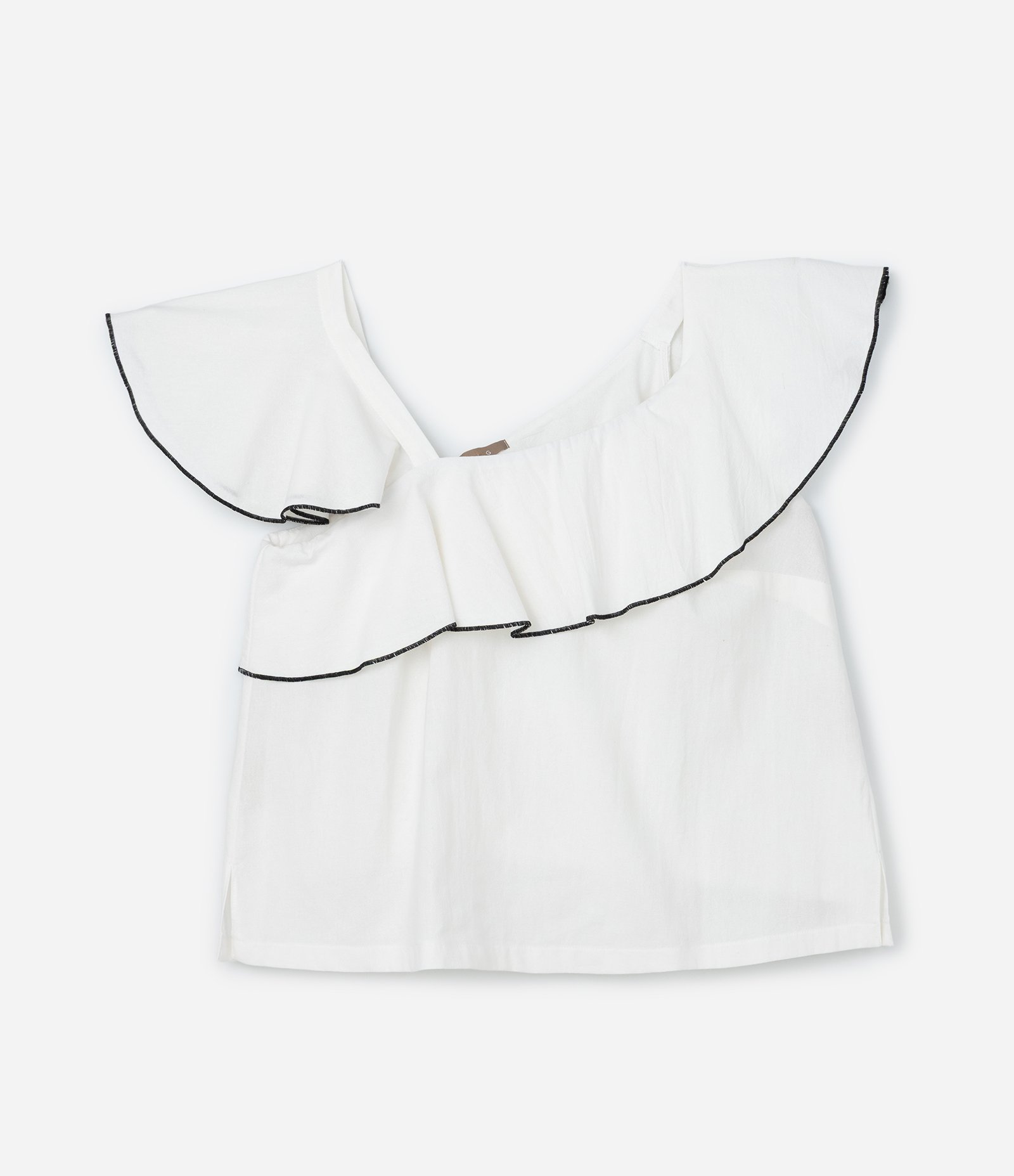 Blusa em Crepe com Babados no Decote e Costura Contrastante Curve & Plus Size Branco 5