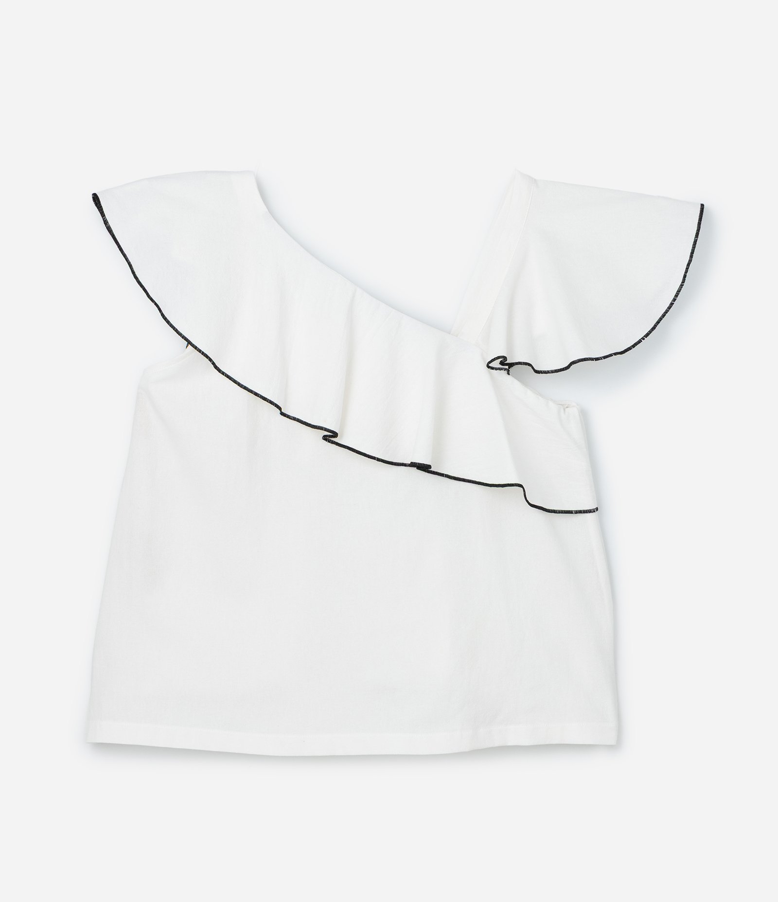 Blusa em Crepe com Babados no Decote e Costura Contrastante Curve & Plus Size Branco 6