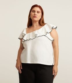 Blusa em Crepe com Babados no Decote e Costura Contrastante Curve & Plus Size