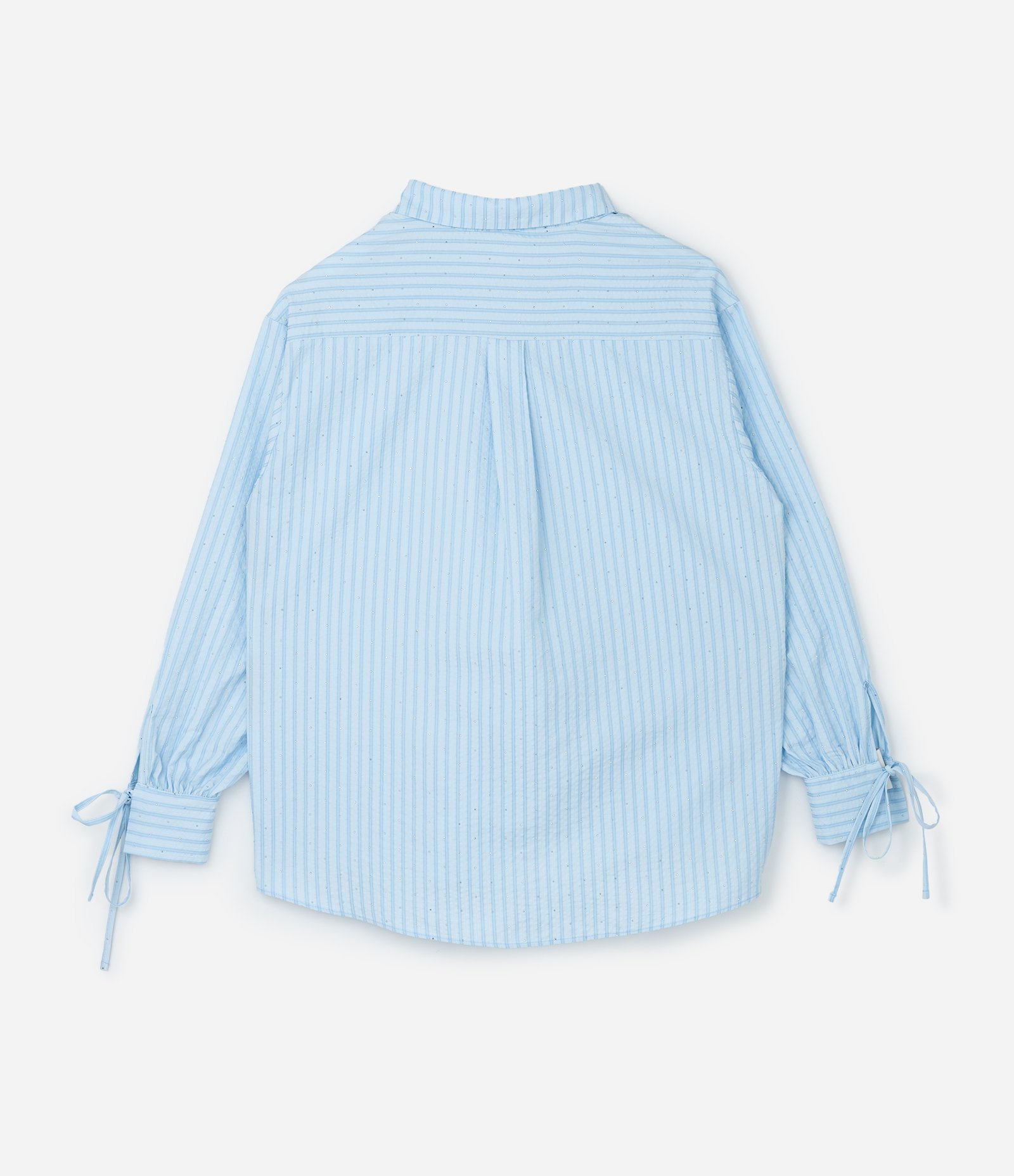 Camisa Listrada com Brilhos e Amarração no Punho Curve & Plus Size Azul 6