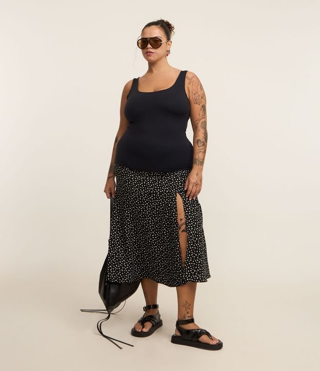 Saia Midi com Fenda e Estampa Poá Curve & Plus Size
