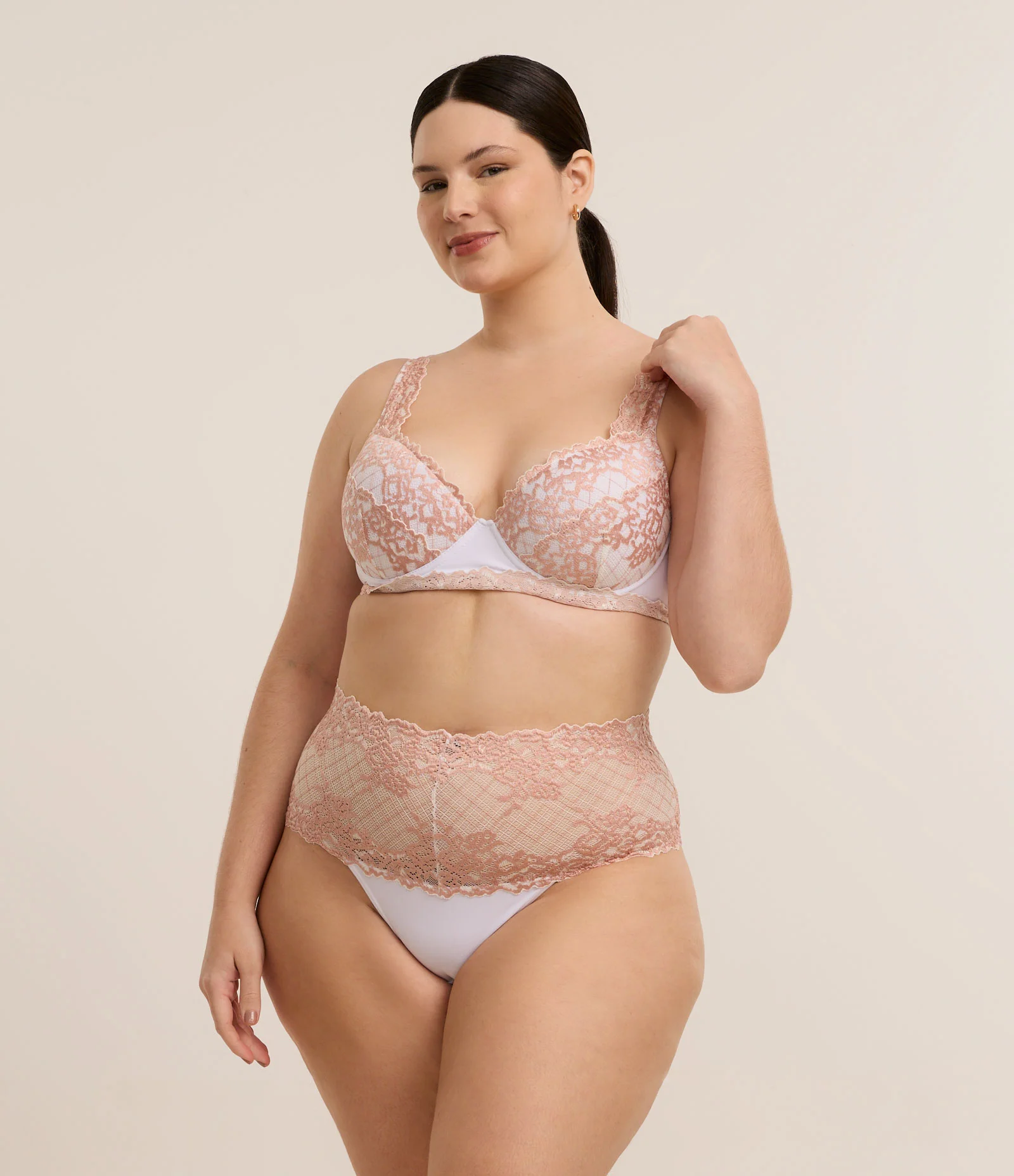 Calcinha Caleçon com Renda Bicolor Curve & Plus Size Rosa 1