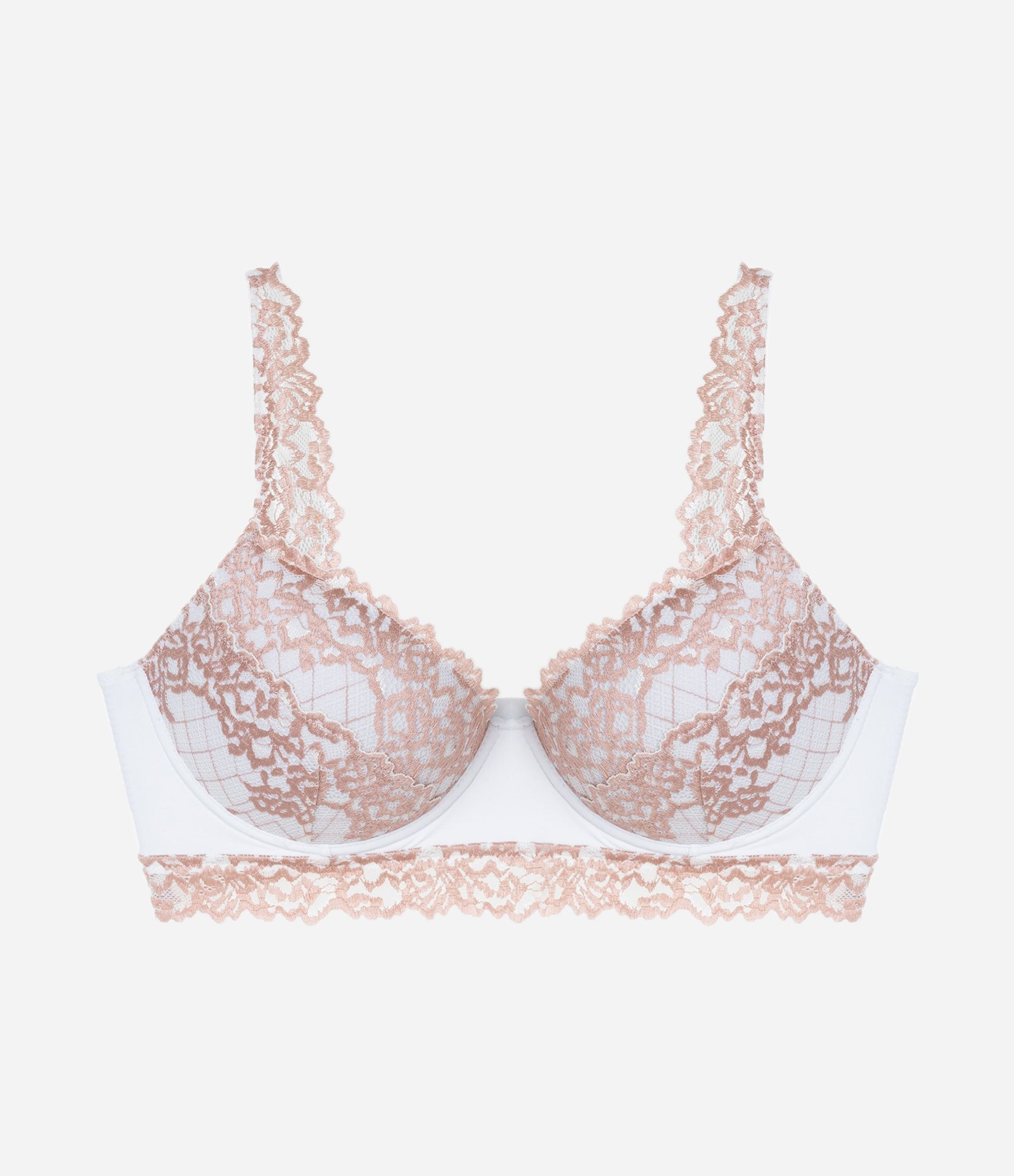 Sutiã Base com Bojo e Renda Floral Bicolor Curve & Plus Size Branco/Rosa 4