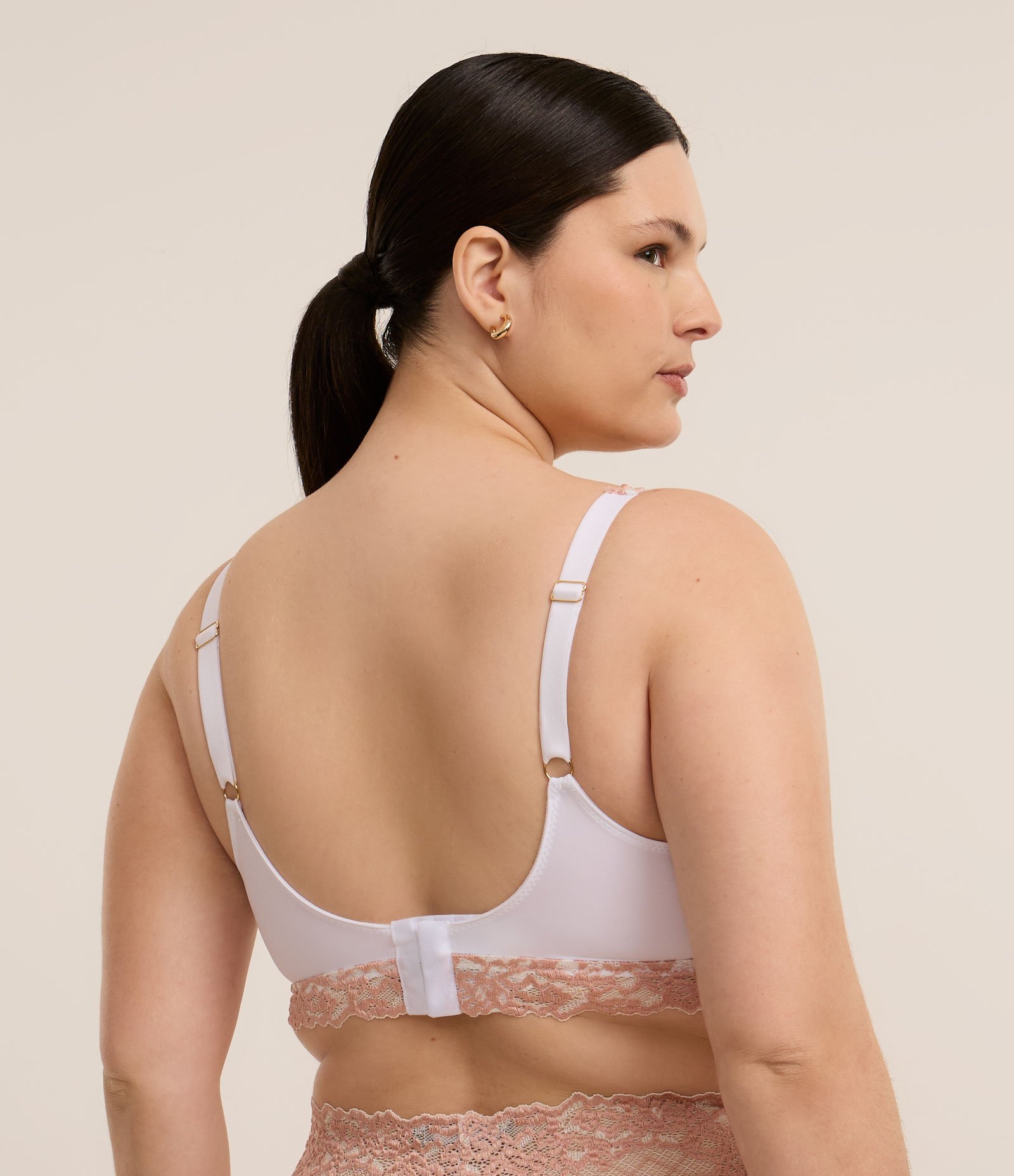 Sutiã Base com Bojo e Renda Floral Bicolor Curve & Plus Size Branco/Rosa 3