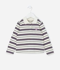 Blusa Infantil com Bordado Coração e Listras - Tam 1 a 6 Anos