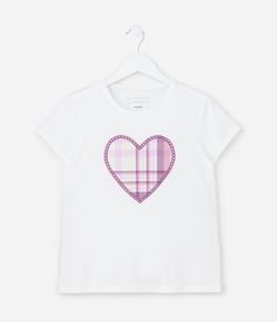 Blusa Infantil com Estampa Coração Xadrez - Tam 5 a 14 Anos