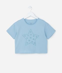 Camiseta Curta Infantil com Estampa de Estrelas - Tam 5 a 14 Anos
