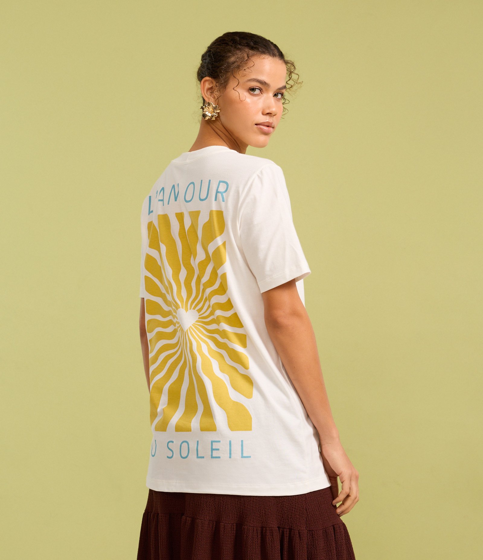 Camiseta Comfort em Algodão com Estampa Soleil Branco 5