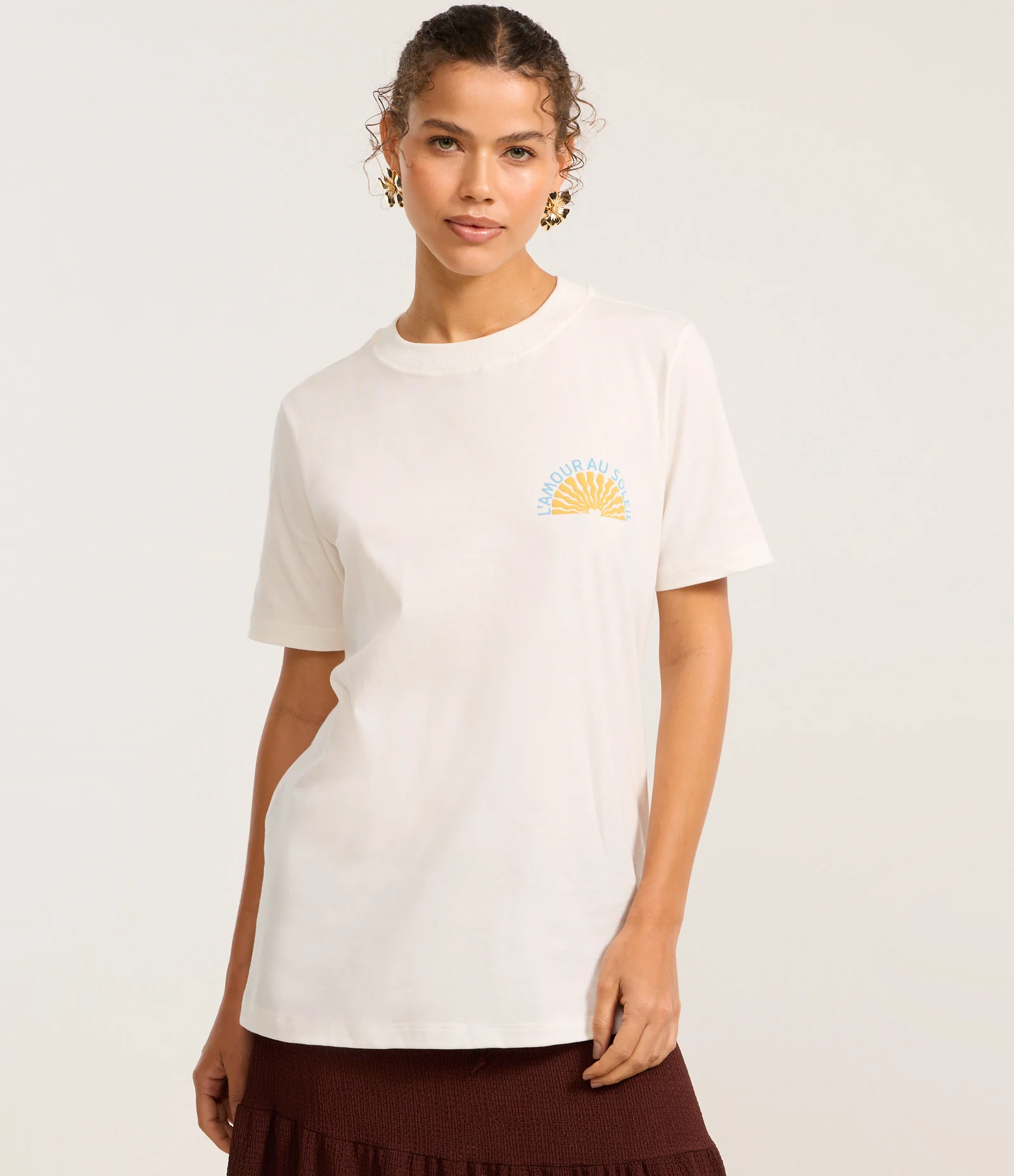 Camiseta Comfort em Algodão com Estampa Soleil Branco 2