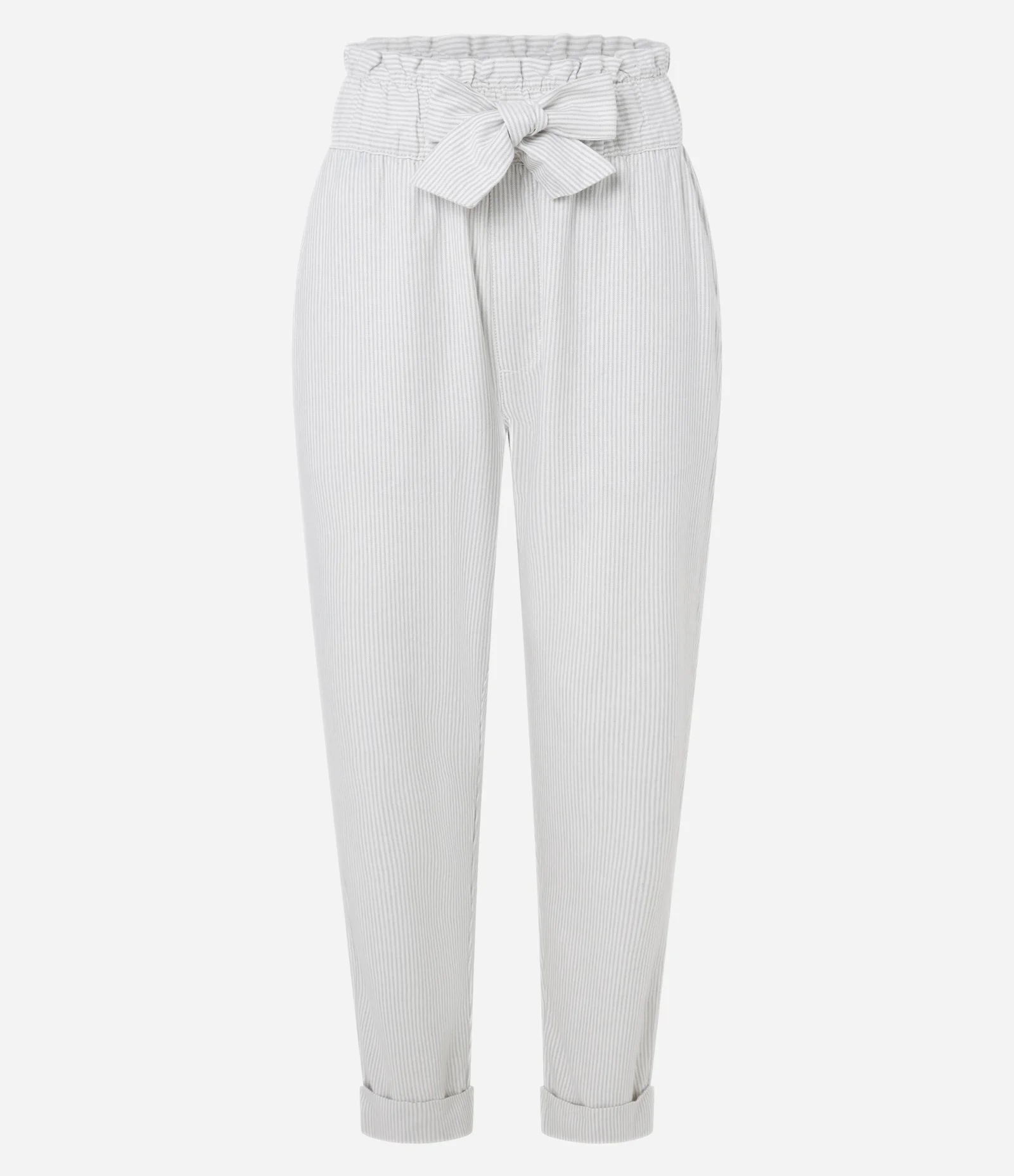 Calça Carrot em Sarja com Cós Elástico e Amarração na Cintura Branco 1