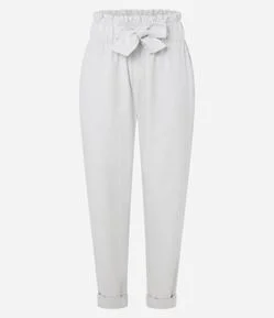 Calça Carrot em Sarja com Cós Elástico e Amarração na Cintura
