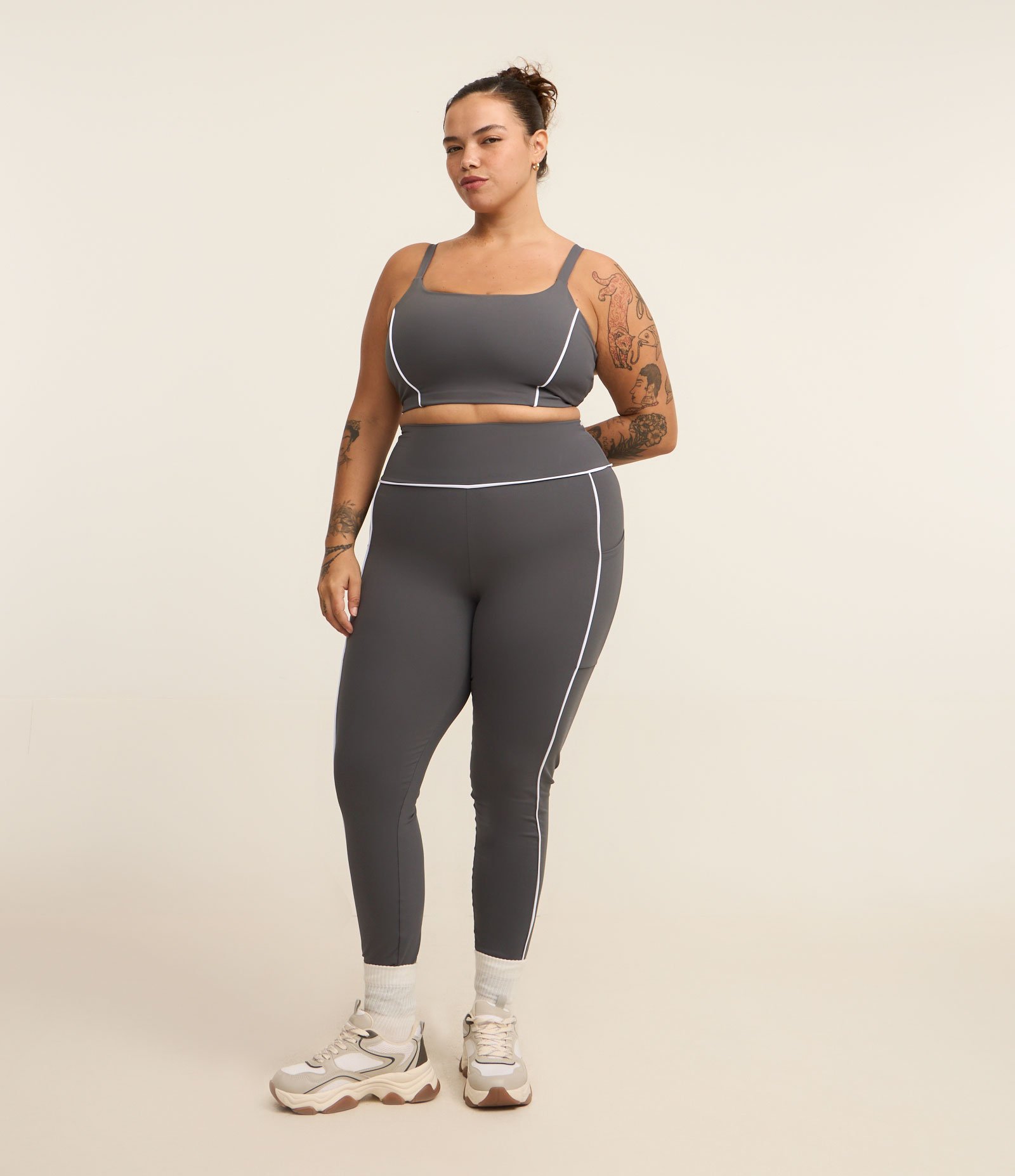 Calça Legging em Tecnologia Dry com Cós Alto Curve & Plus Size Cinza 1