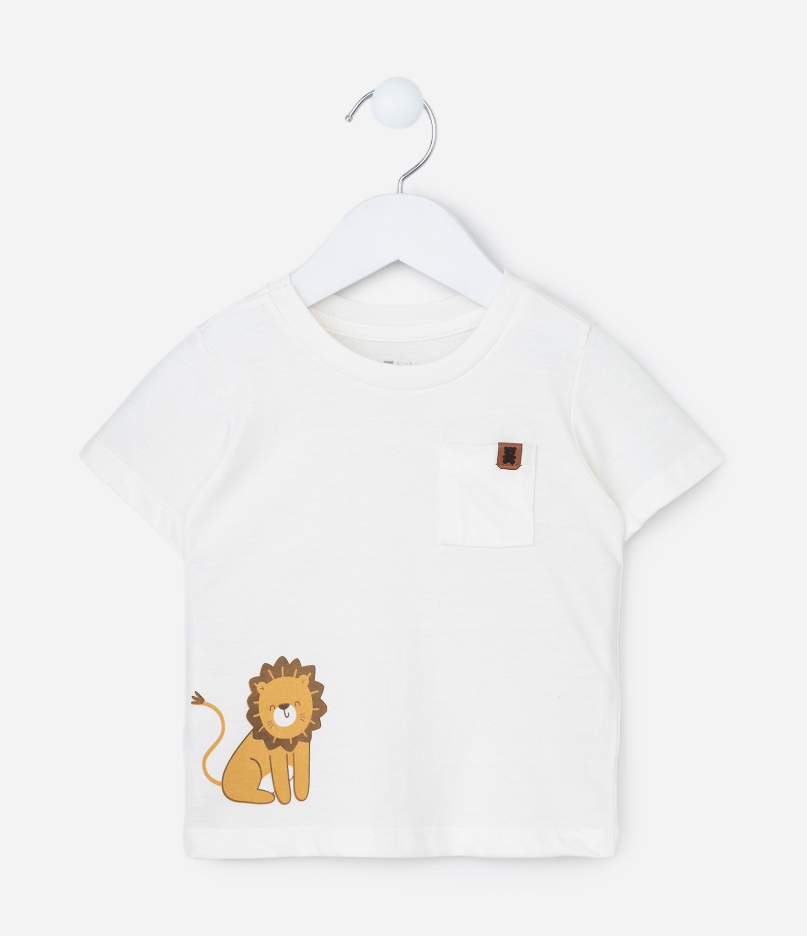 Camiseta Infantil com Bolsinho e Estampa Leão - Tam 0 a 18 meses Branco 1