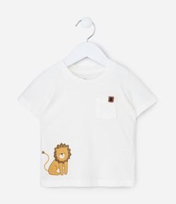 Camiseta Infantil com Bolsinho e Estampa Leão - Tam 0 a 18 meses