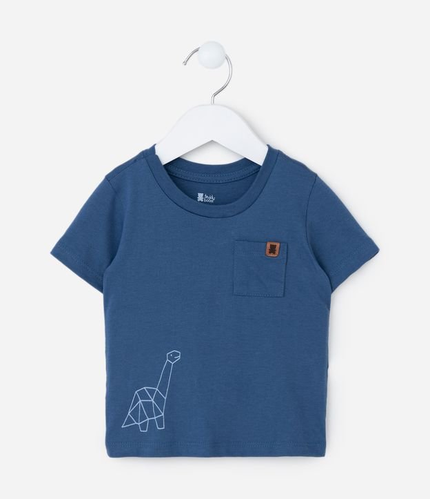 Camiseta Infantil com Bolsinho e Estampa Dino - Tam  0 a 18 meses