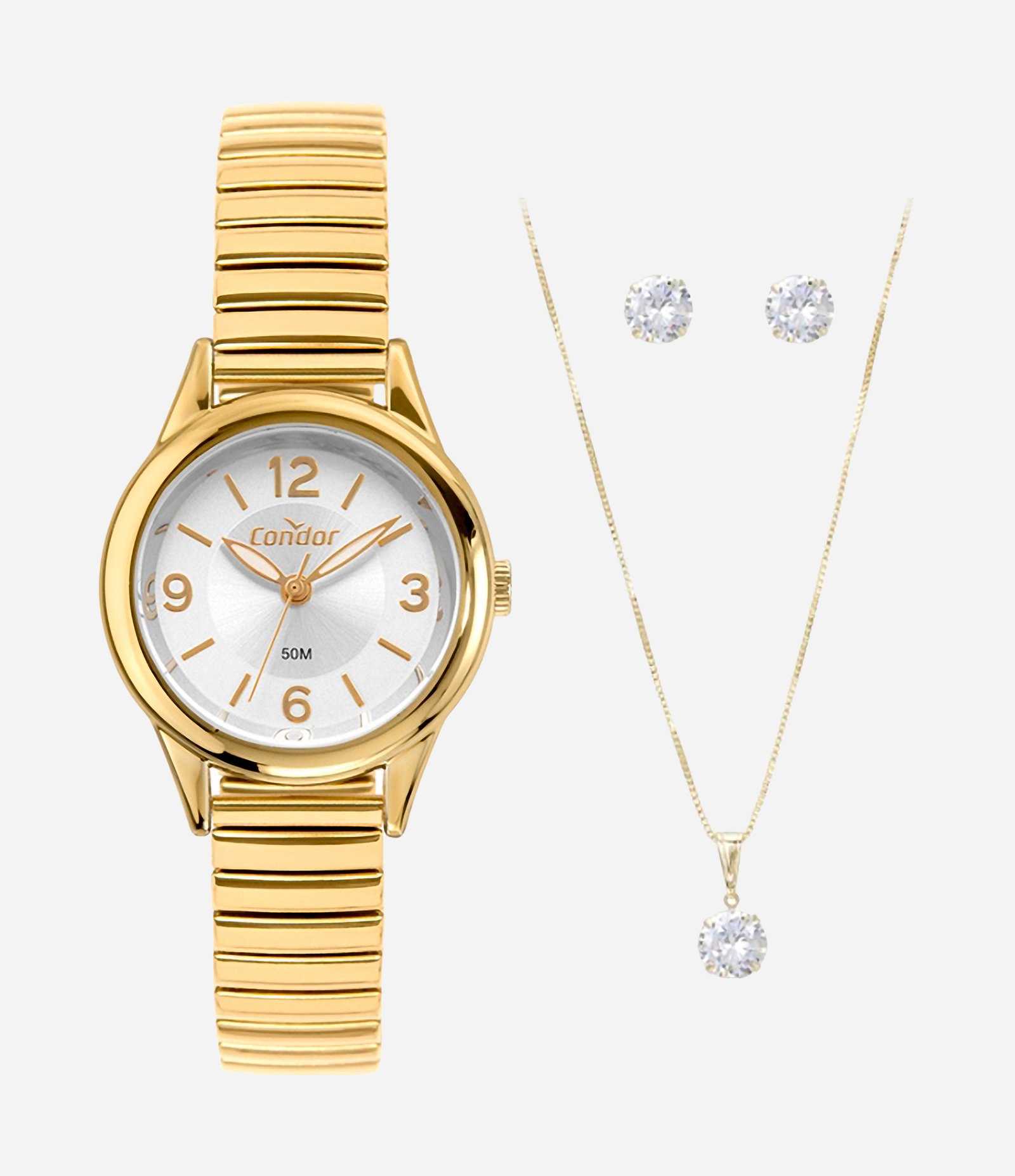 Kit Relogio Analogico Feminino Condor  Dourado 1