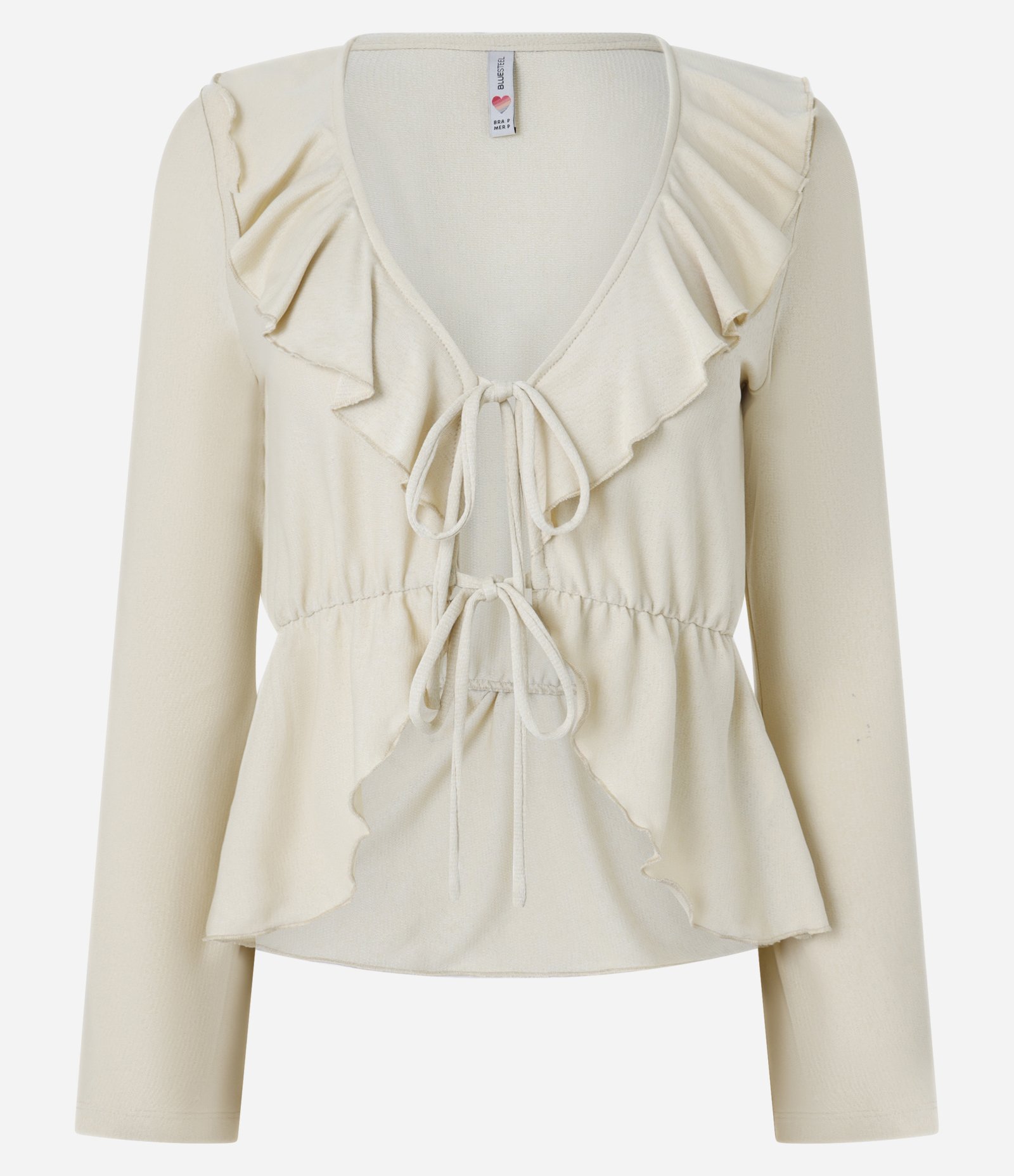 Blusa Texturizada com Babados e Amarração Frontal Bege 1