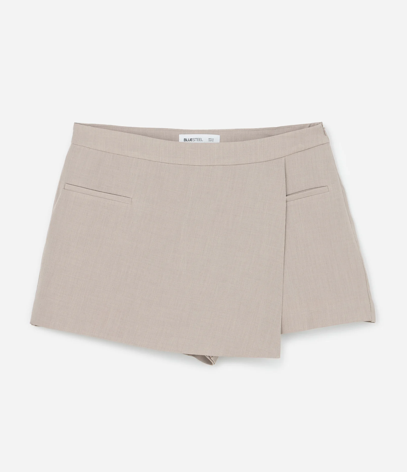 Short Saia Alfaiatado com Transpasse Frontal Bege 2