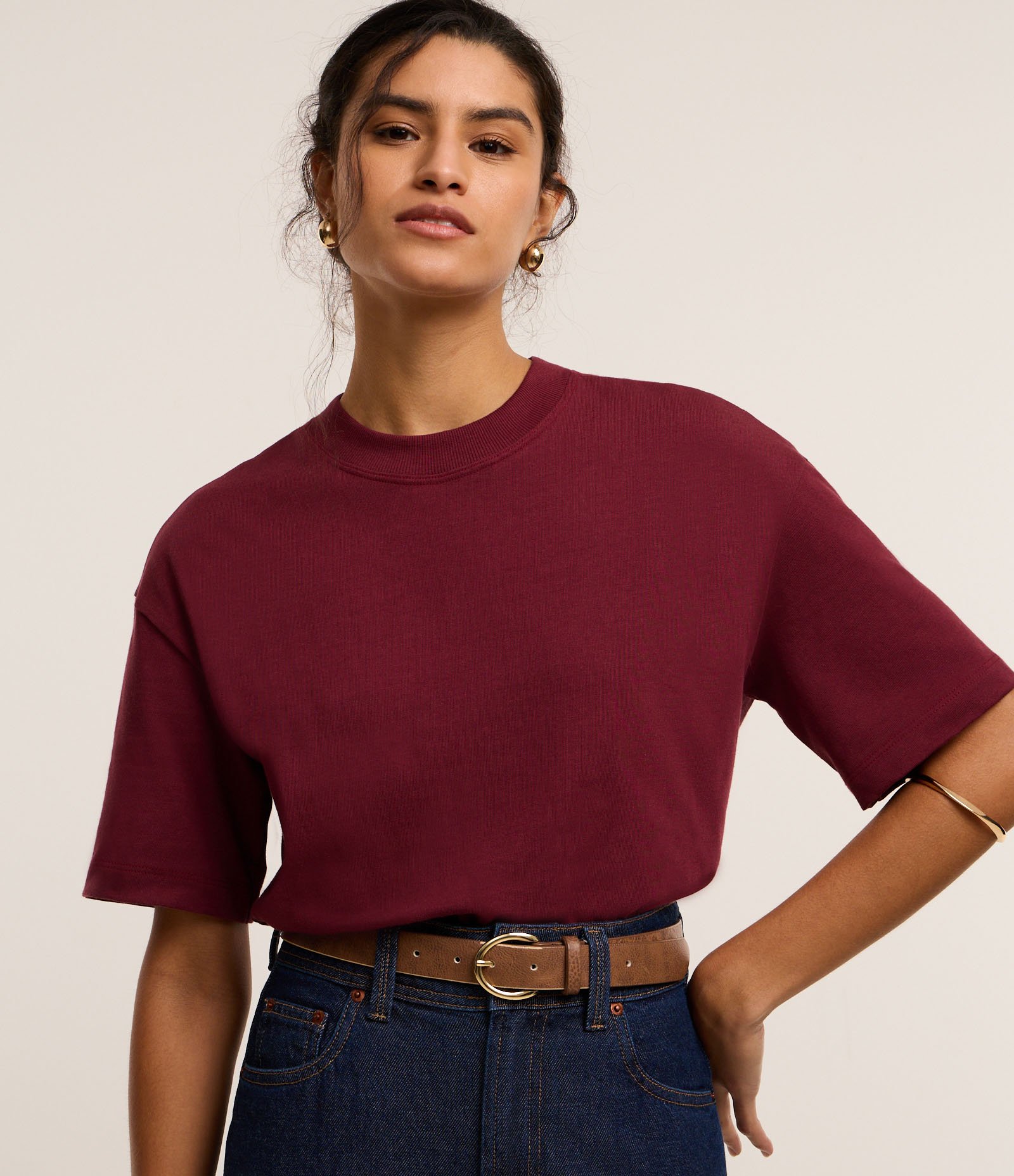 Camiseta Básica Relaxed em Malhão Bordô 1