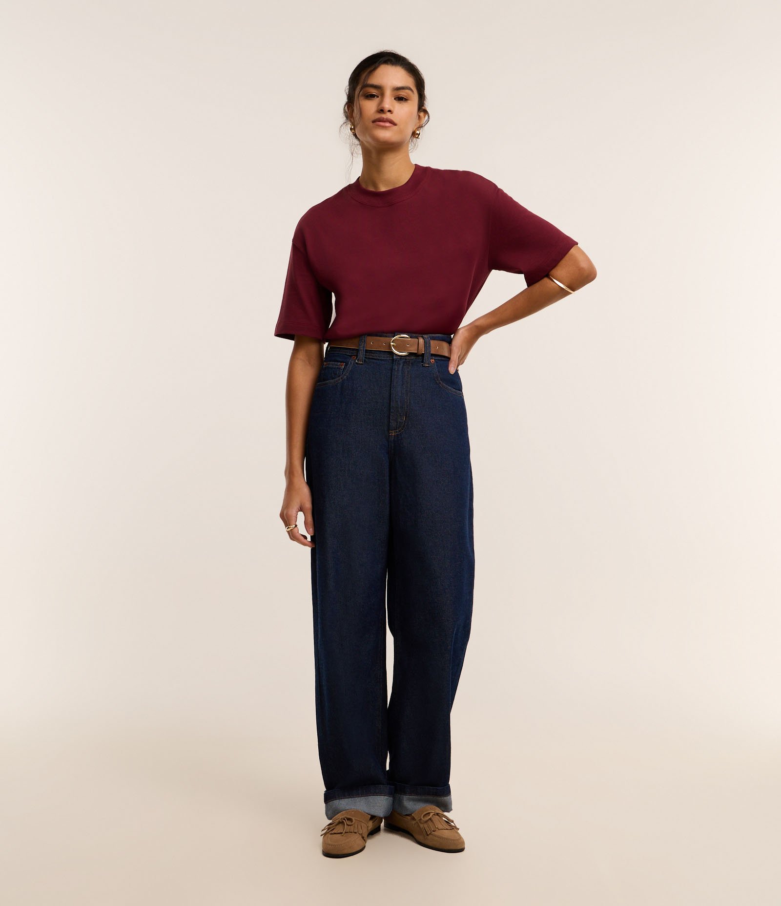 Camiseta Básica Relaxed em Malhão Bordô 2