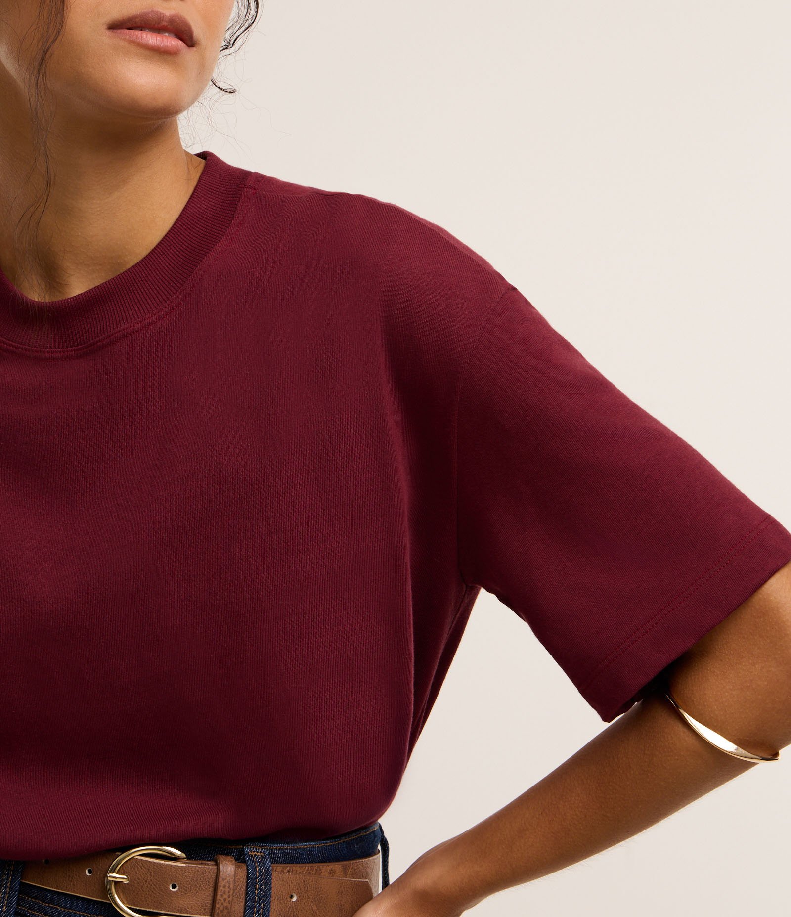 Camiseta Básica Relaxed em Malhão Bordô 3