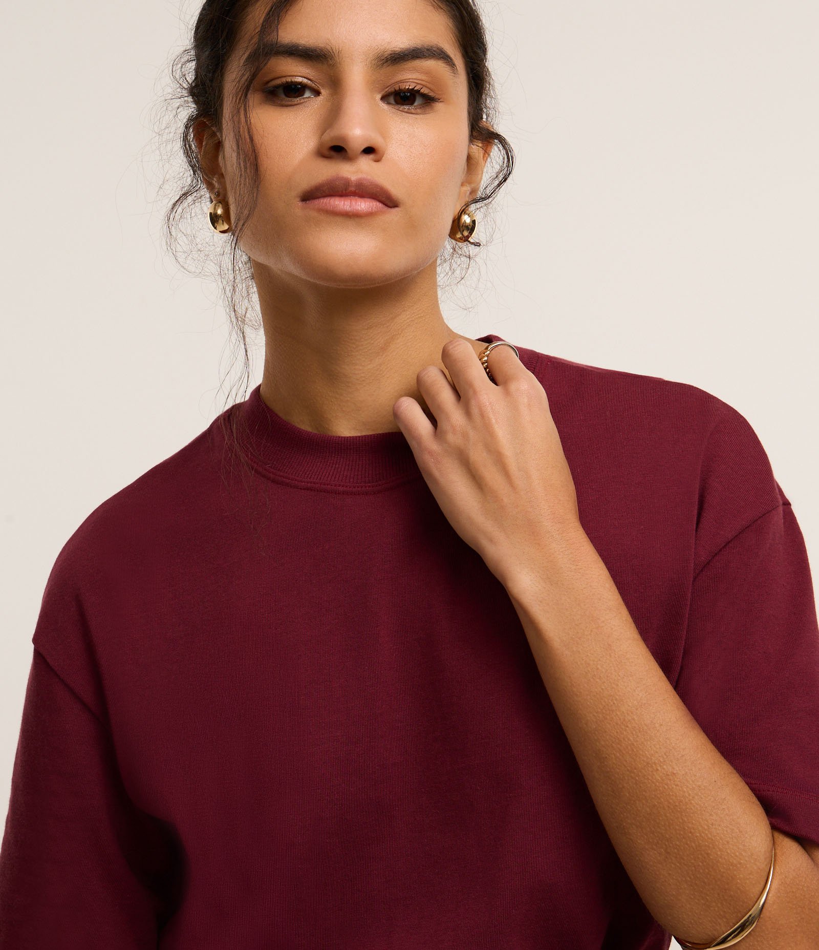 Camiseta Básica Relaxed em Malhão Bordô 4