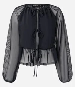 Blusa Bata em Tule com Amarração