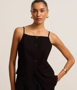 Colete em Viscose com Decote Quadrado e Barra V