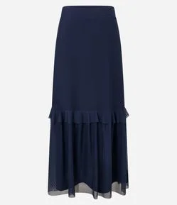 Saia Long Midi em Tule com Babados