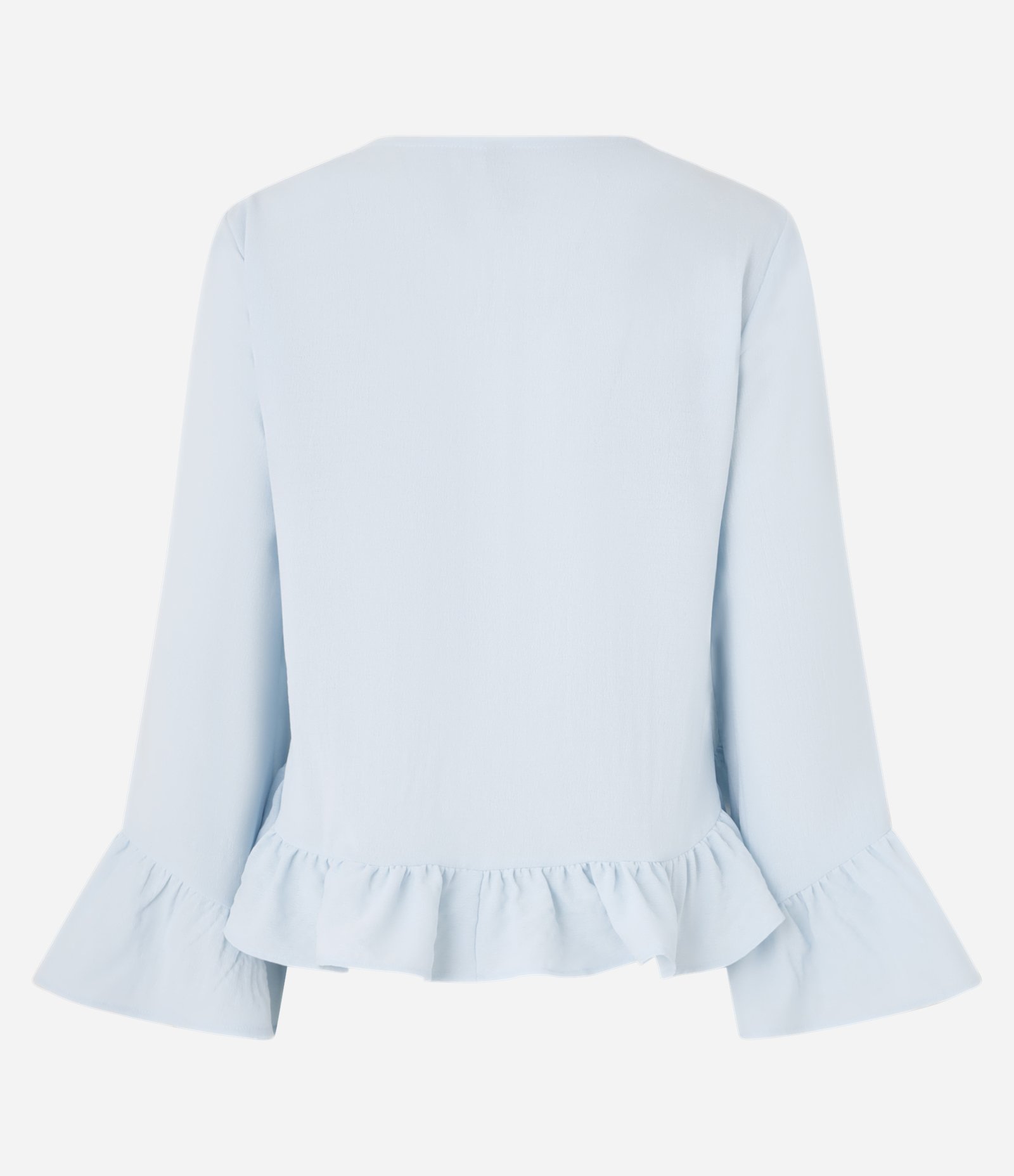 Blusa Bata em Crepe com Babado e Amarração Frontal Azul 7