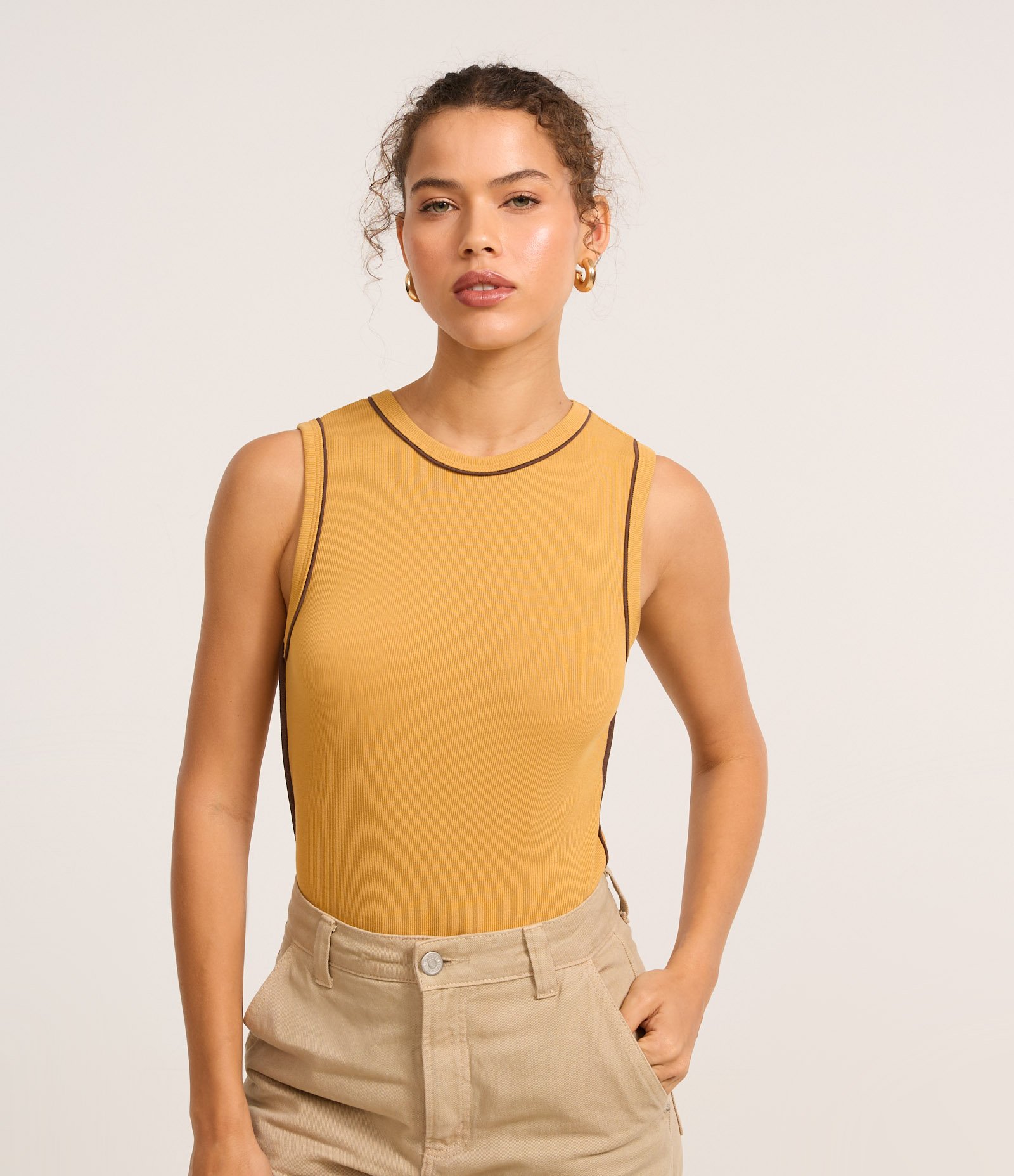 Body em Ribana com Viés Contrastante Amarelo 1