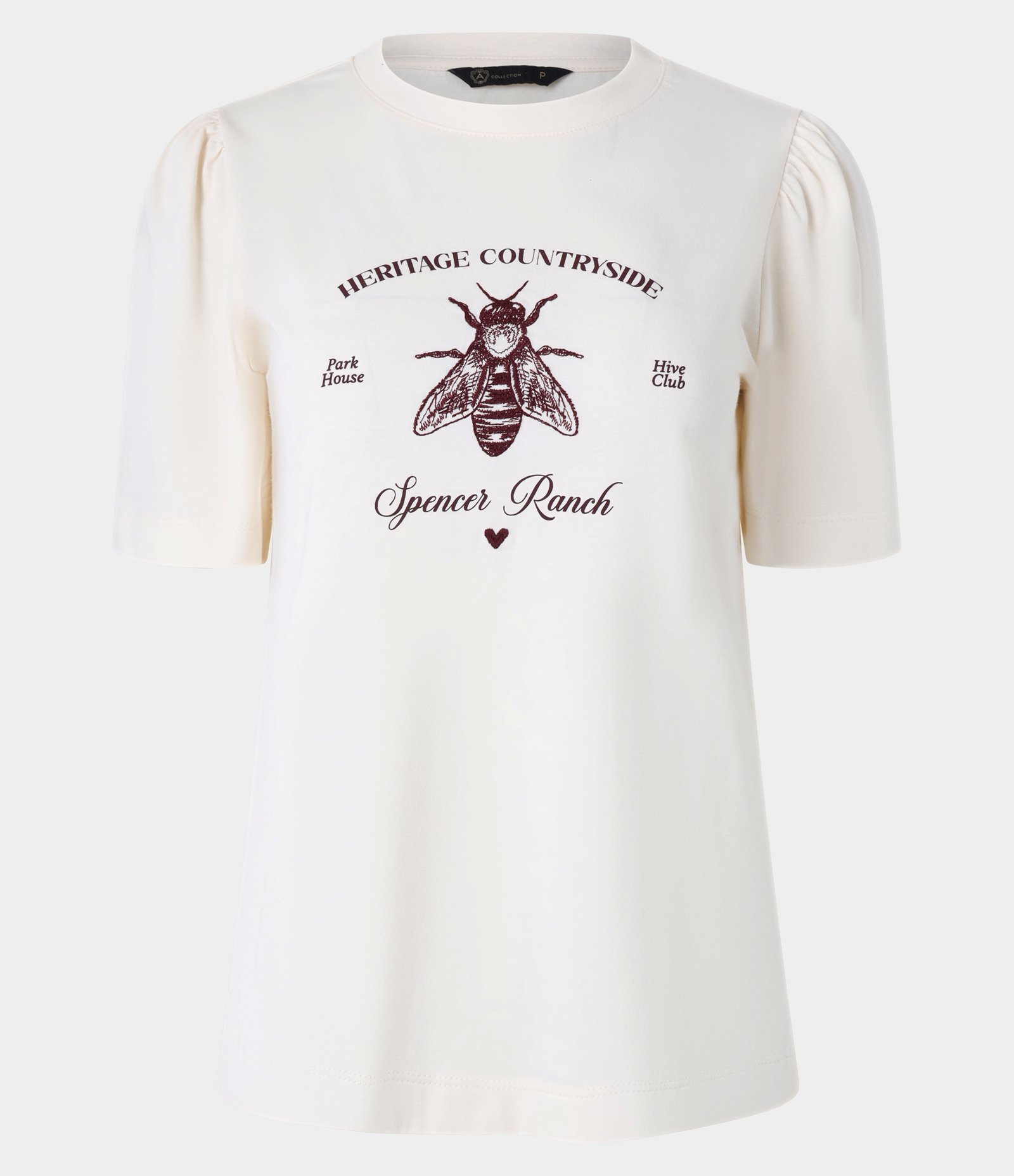 Blusa Slim em Algodão com Manga Bufante e Estampa Abelha Off White 6