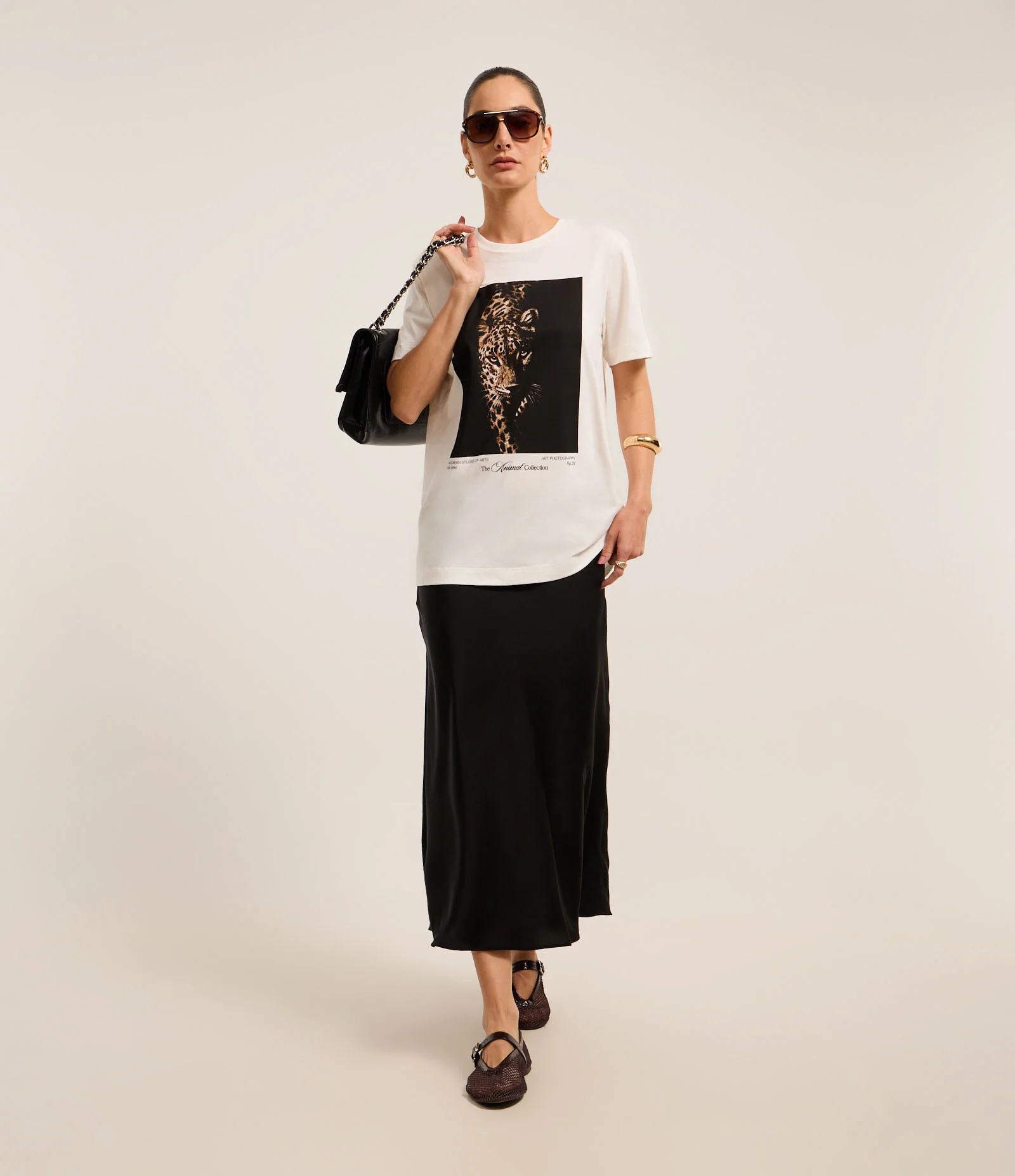 Camiseta em Algodão com Estampa Onça Fotoprint Branco 2