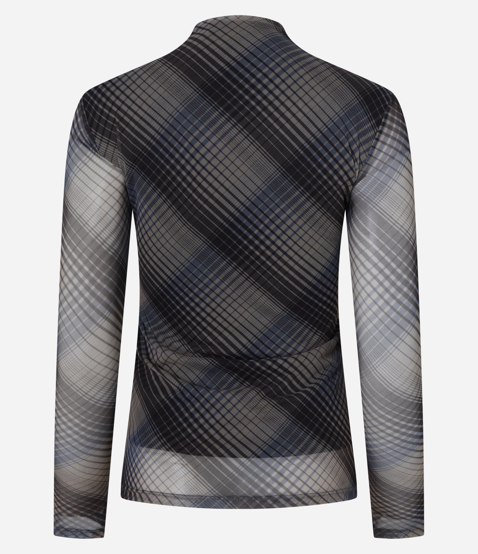 Blusa em Tule com Gola Alta e Estampa Xadrez Cinza/Preto/Azul 9
