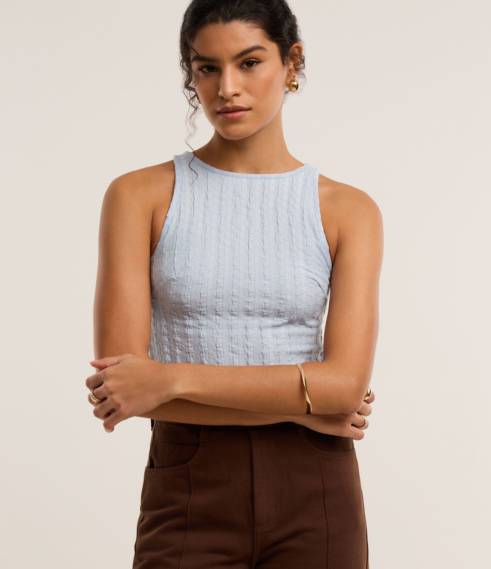 Blusa com Gola Redonda e Textura Diferenciada Azul 1