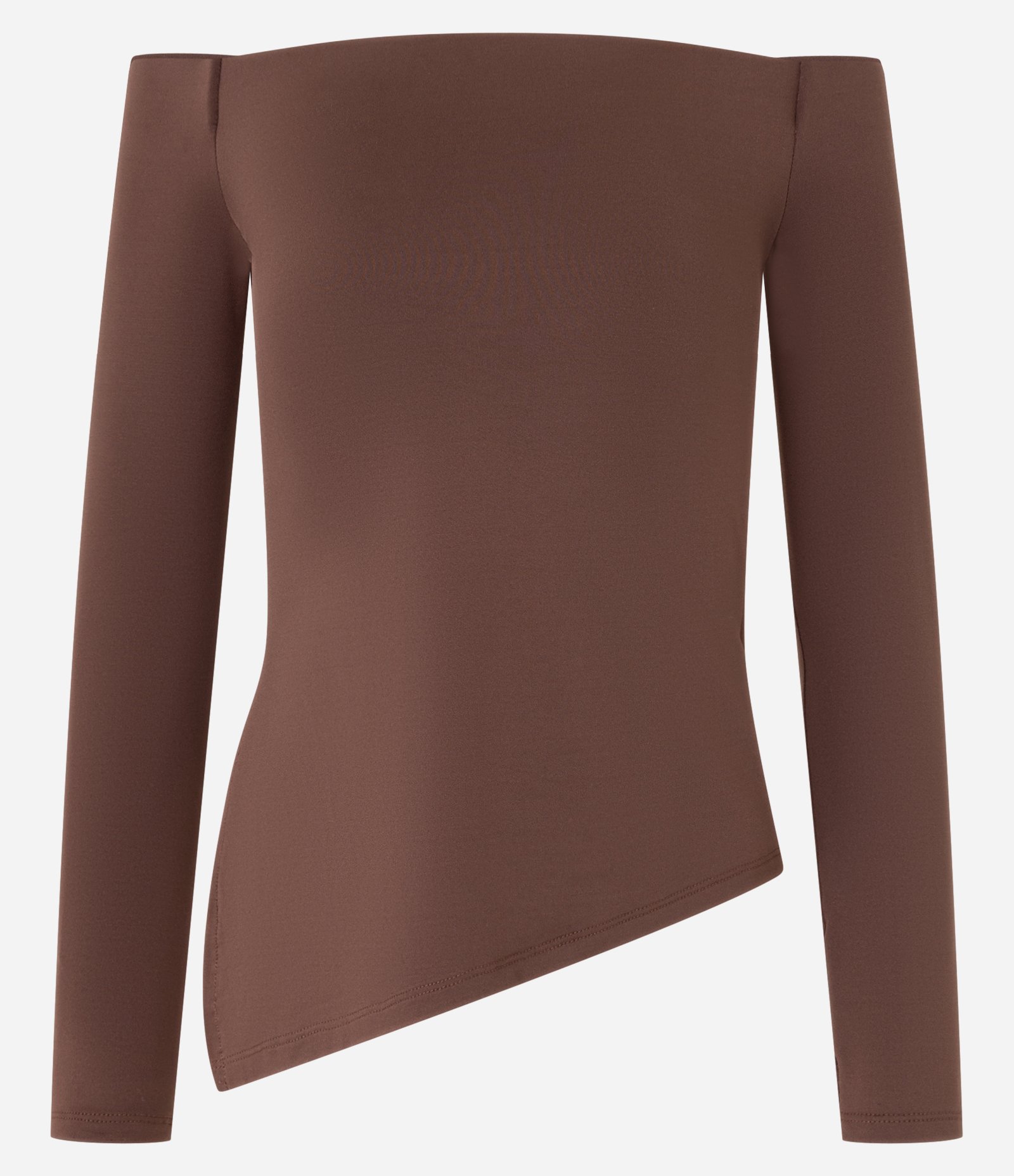 Blusa em Ribana Ombro a Ombro com Fenda Lateral Marrom 6