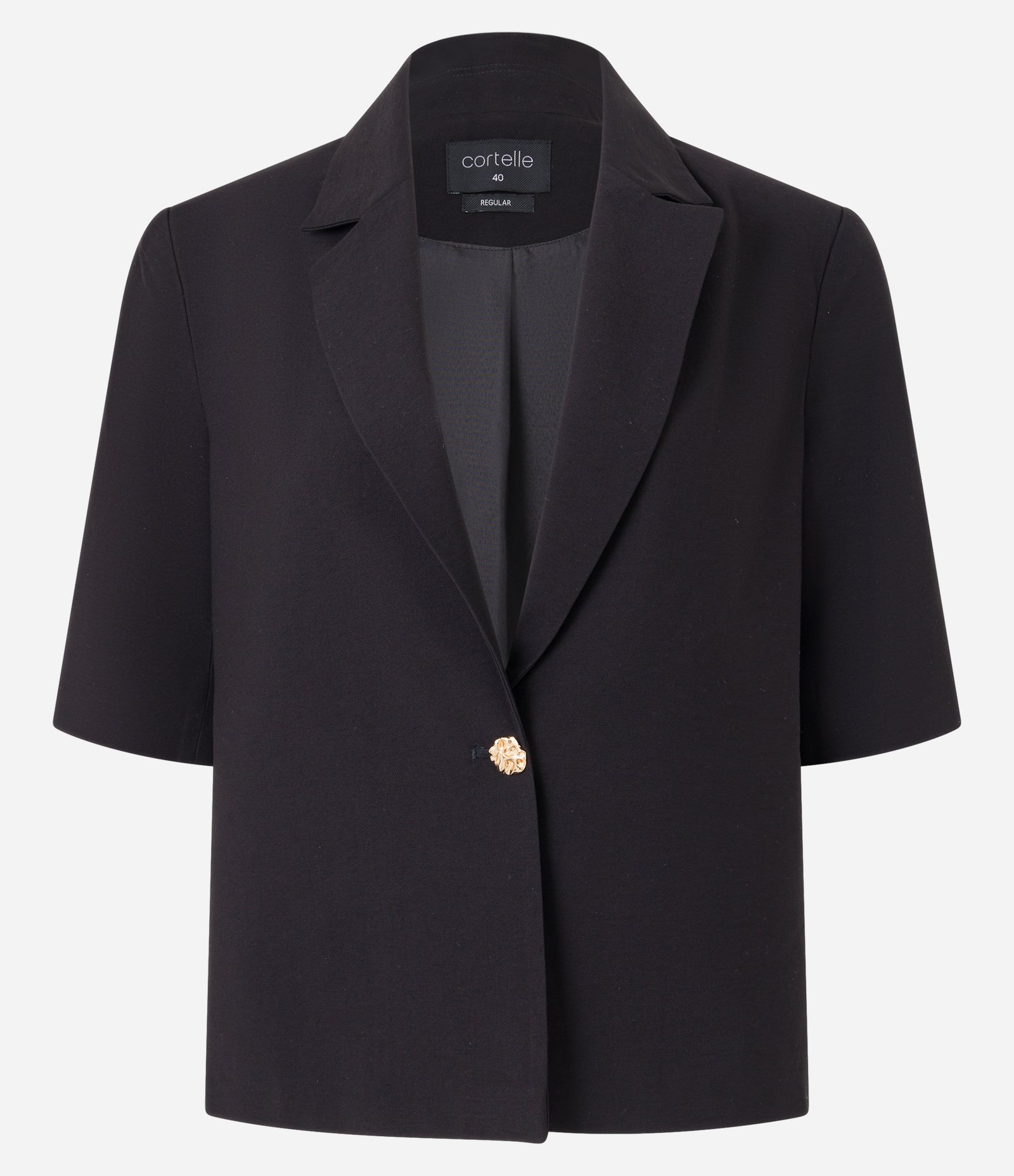 Blazer em Viscose com Botão Metalizado e Manga Curta Preto 7