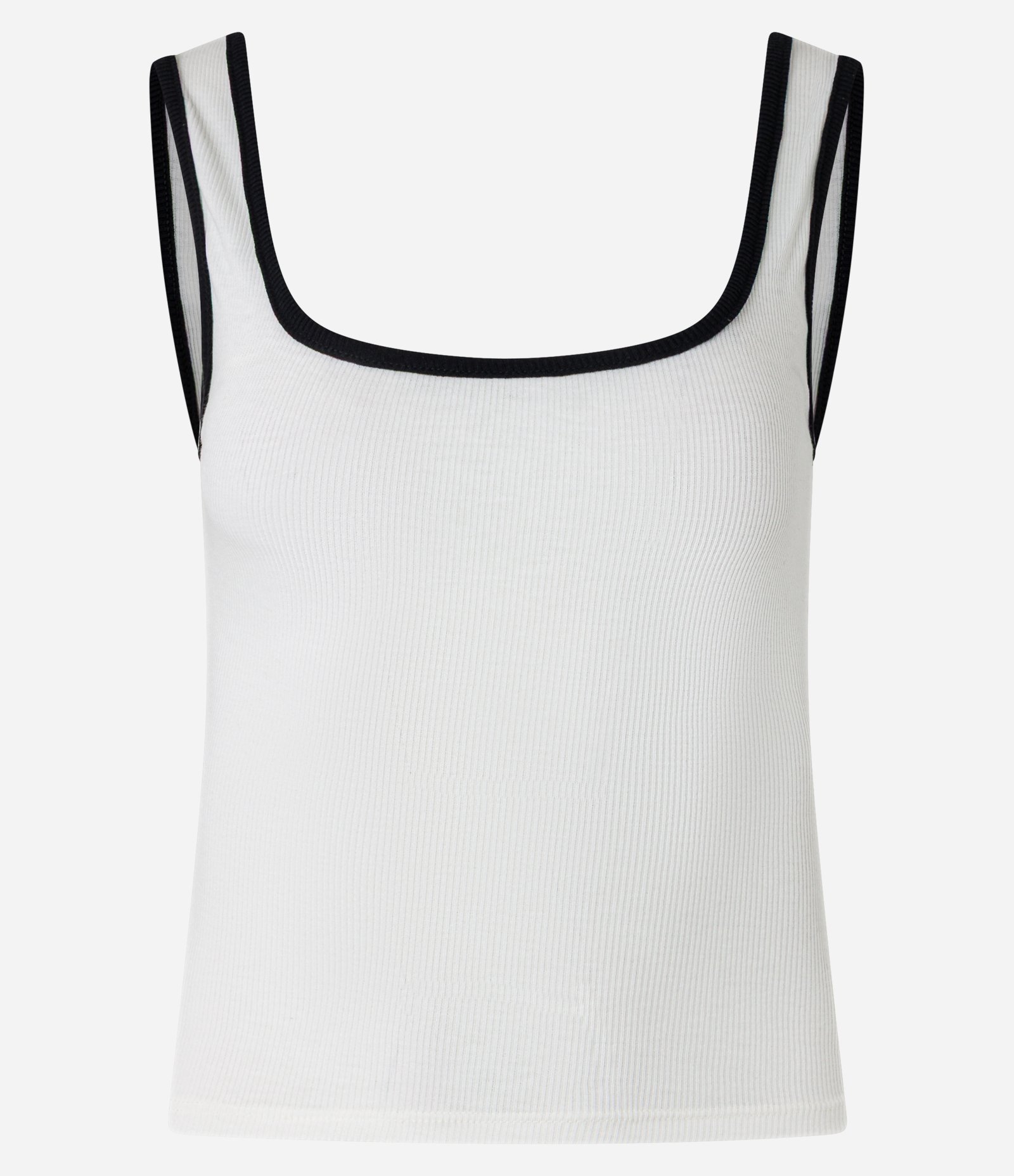 Blusa Regata em Ribana com Acabamento Contrastante Branco 4