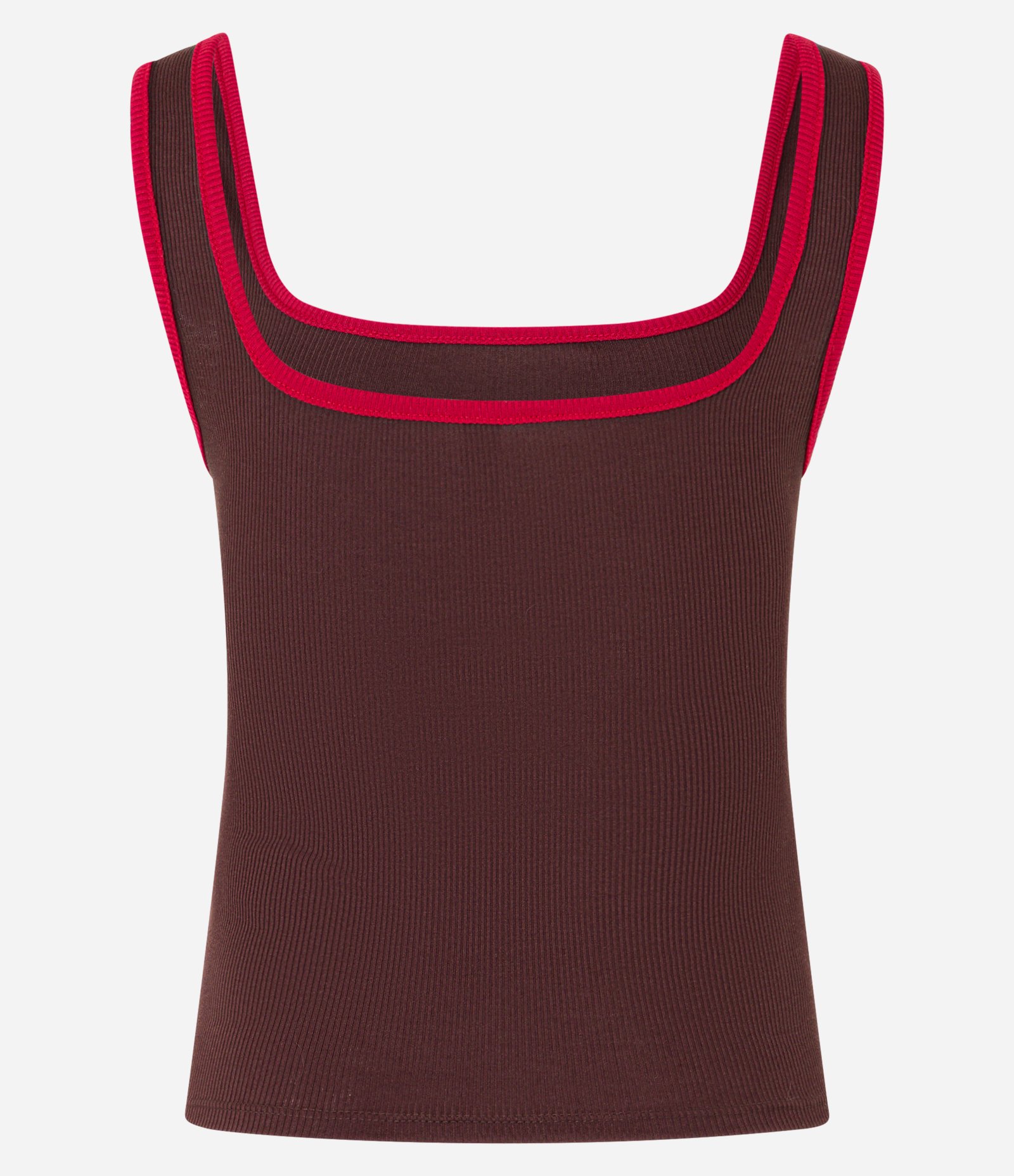 Blusa Regata em Ribana com Acabamento Contrastante Vinho 6