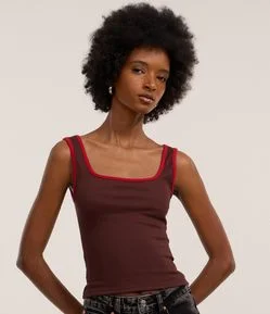 Blusa Regata em Ribana com Acabamento Contrastante