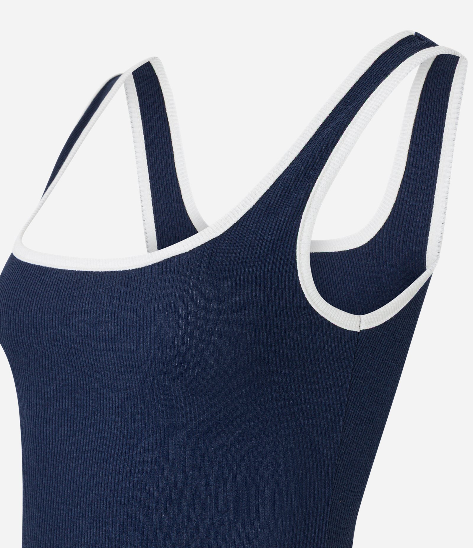 Blusa Regata em Ribana com Acabamento Contrastante Azul Marinho 5