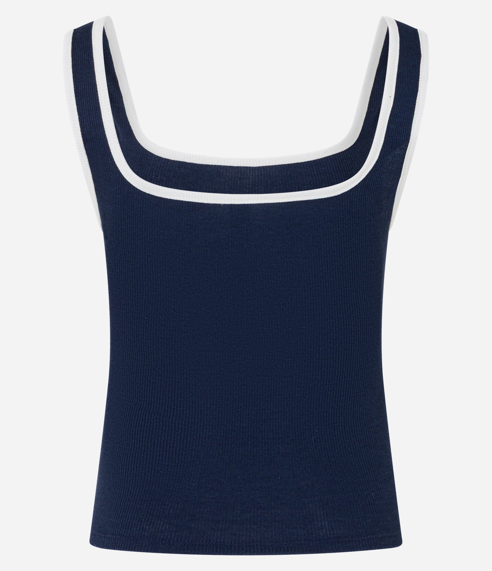 Blusa Regata em Ribana com Acabamento Contrastante Azul Marinho 6