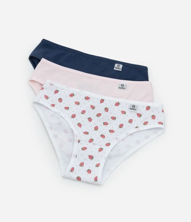 Kit 03 Calcinhas Infantis com Estampas Morangos - Tam 4 a 14 Anos